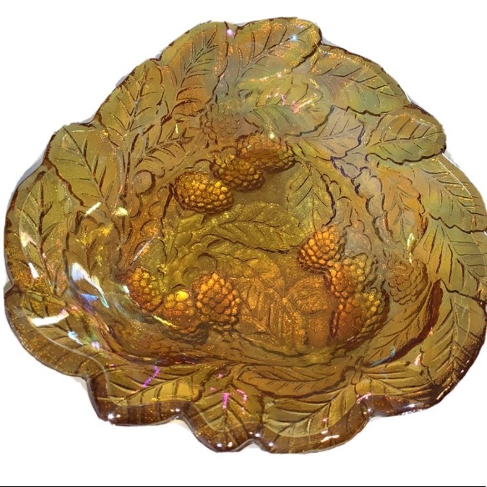 Vintage loganberry carnival glass dish